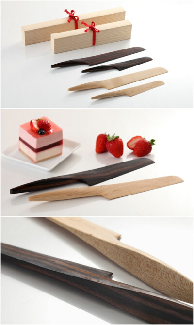 在米兰学完工业设计之后，意大利设计师Andrea Ponti在日本京都开了一家店铺，最近推出了一系列名为「融合（Fusion）」的实木厨刀，灵感源于日本传统木工。 这两款厨刀分别采用黑白枫木为原材料