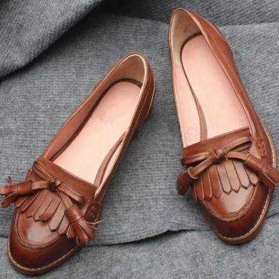 牛津真皮平跟单鞋女鞋子