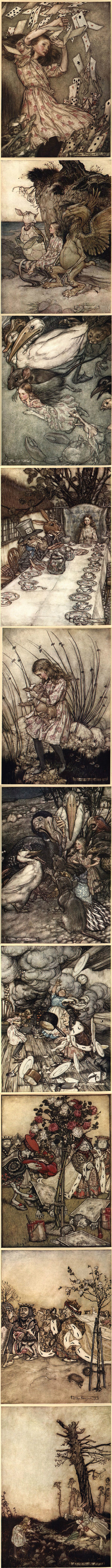 100年前的《爱丽斯梦游奇境》手稿，英国著名插画师Arthur Rackham（1867—1939）的作品。1907年《爱丽斯梦游奇境》再版，Rackham为该书绘制插图而一举成名。