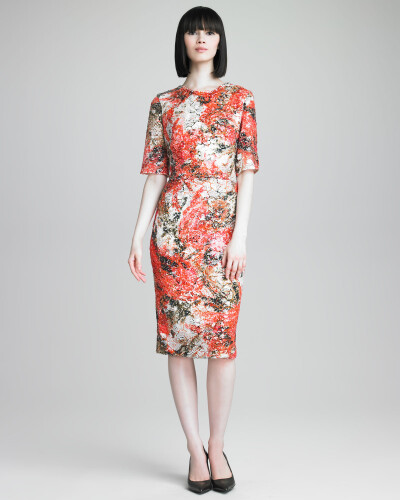 Sequined Floral-Print Dress - Erdem (Petal Power Garden Party On The Body Casual Medium Gold White Black Orange Floral Silk Embellishments Sequins)