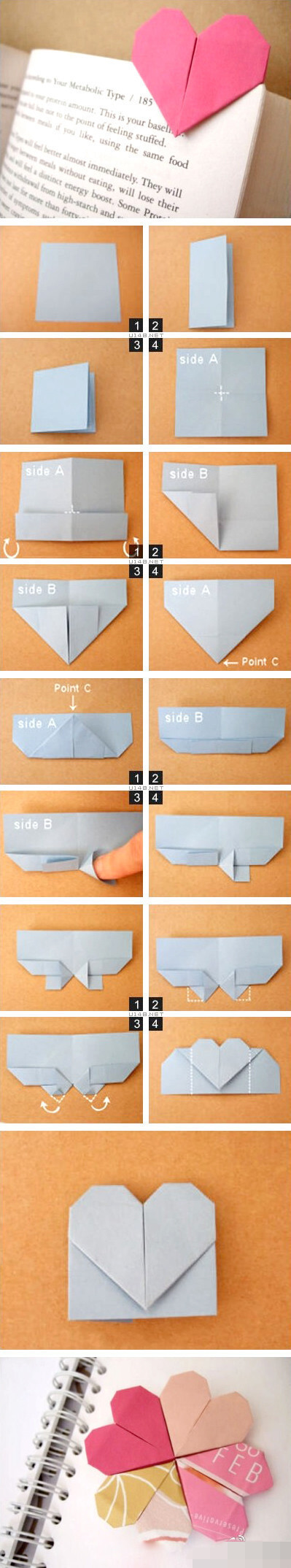 「万能小爱心折纸教程」既可以当做书签，也可以当做信封、贺卡上的小装饰