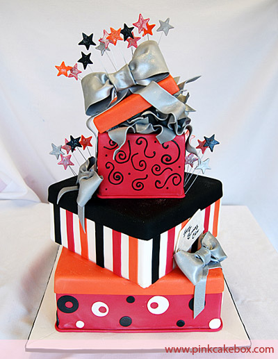 Sweet 16 Fuchsia Topsy Turvy Present Cake