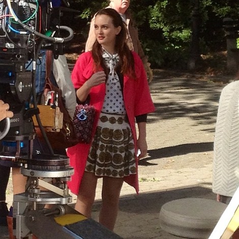 Blair Waldorf and MOSCHINO Polka-dot Silk-crepe Blouse Photograph