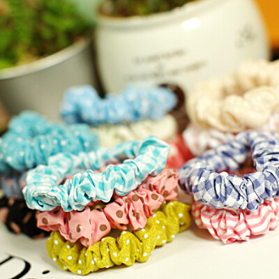 暖。发饰发圈小清新波点格子松紧发圈皮筋发带发绳头绳韩版头饰