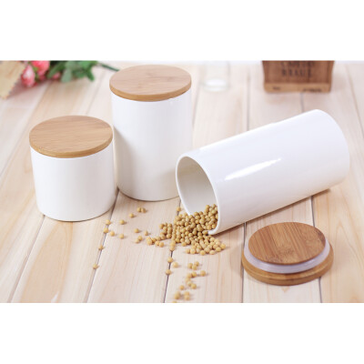 MIUCOLOR米悠本色天然竹木盖陶瓷密封罐/瓶宜家厨房收纳储物罐