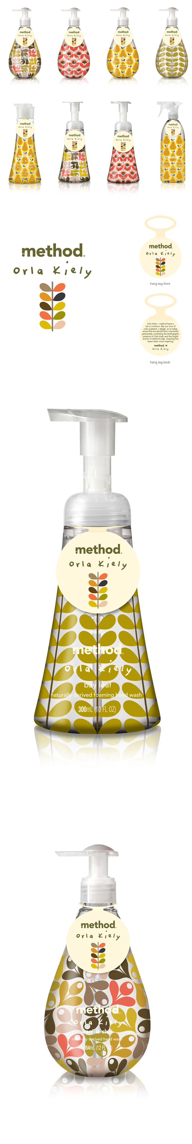 Orla Kiely 和 Method合作限量版包装，有各种厨房清洁剂，洗手液等。