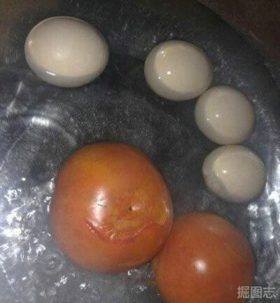 同事来蹭饭，她说要配个汤，等吃完了去看她做的西红柿鸡蛋汤，我。。。