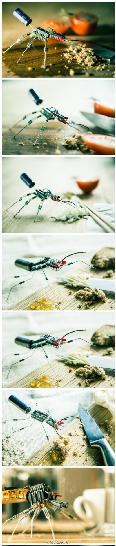 【电子元件昆虫】利用电子元件组装拼接变成惟妙惟肖的虫子，by Luca di Filippo