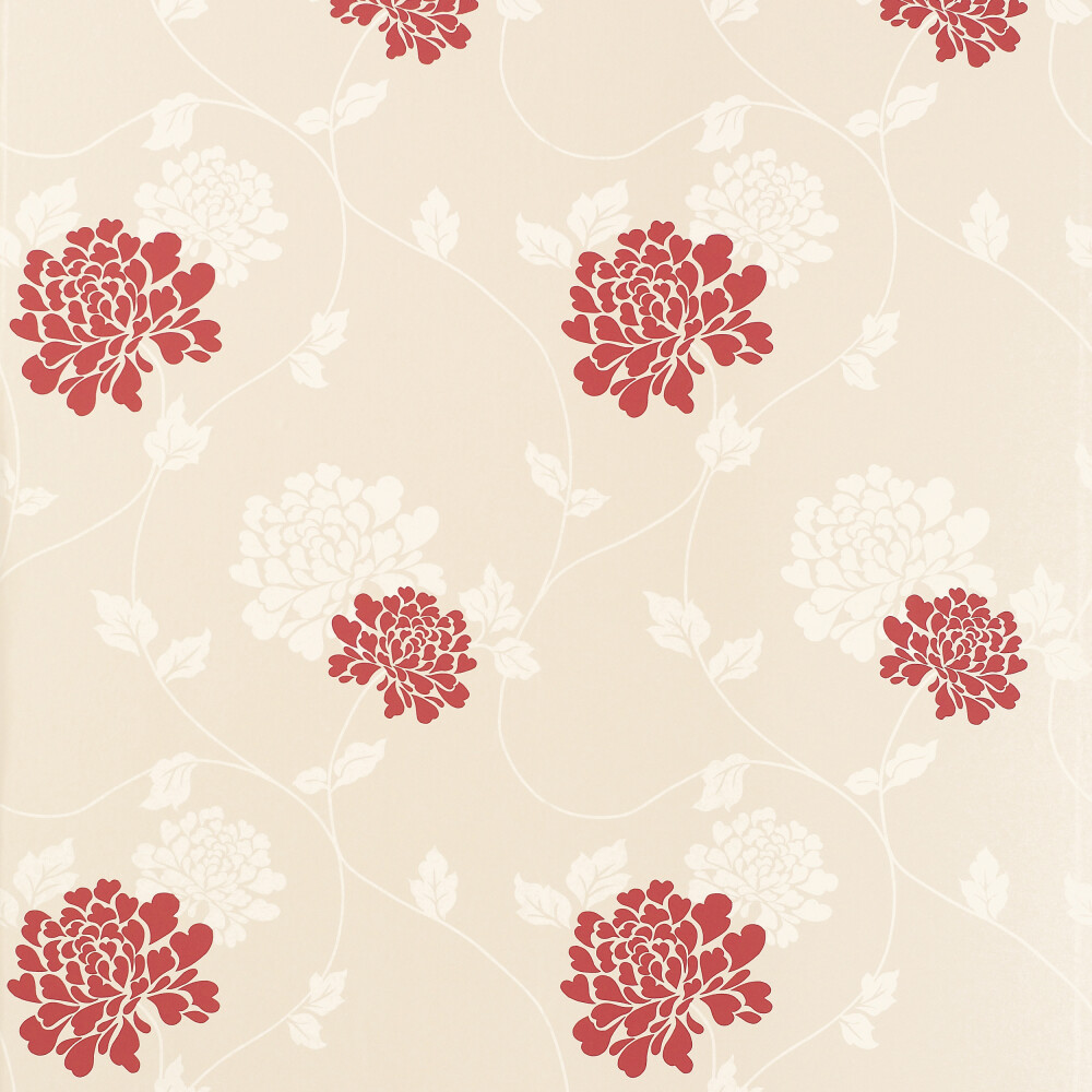 Isodore Linen/Cranberry Floral Wallpaper