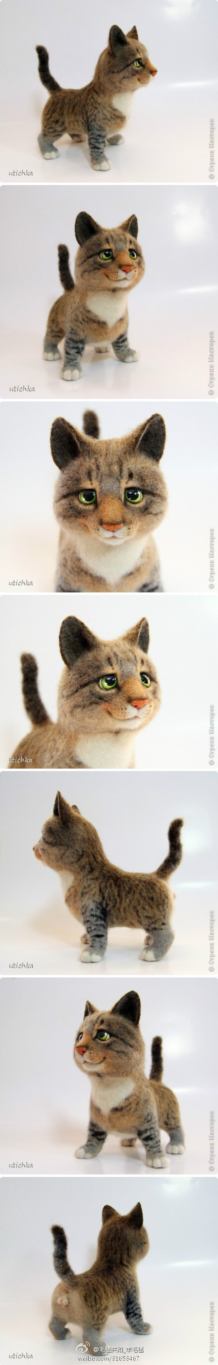 这只猫咪的名字叫：Pavel Pavlovich. 话说我只是感慨一下。。。要不要把蛋蛋都做出来那么详尽啊。。。made by Utichka, Moscow, Russia 羊毛毡