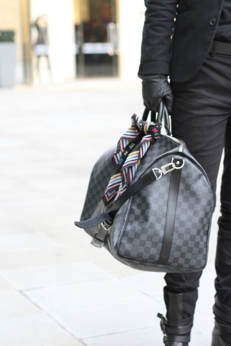 The scarf on the bag