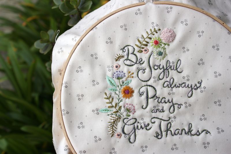 "be joyful" embroidery in progress by nanaCompany