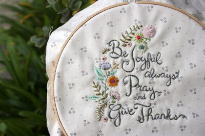 "be joyful" embroidery in progress by nanaCompany