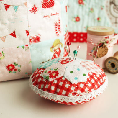 hexagon pin cushion made with "The Simple Life" fabric