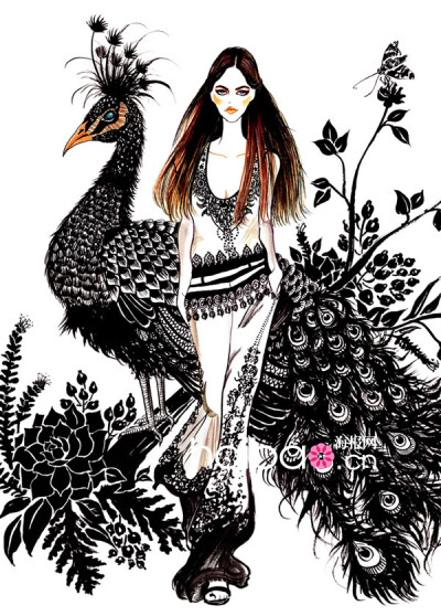 灿烂色彩如骄阳般耀眼！Sunny Gu时尚插画作品赏，Balmain、Anna Sui、Moschino的华丽秀场纸上重现