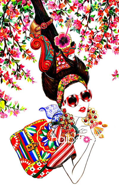 灿烂色彩如骄阳般耀眼！Sunny Gu时尚插画作品赏，Balmain、Anna Sui、Moschino的华丽秀场纸上重现