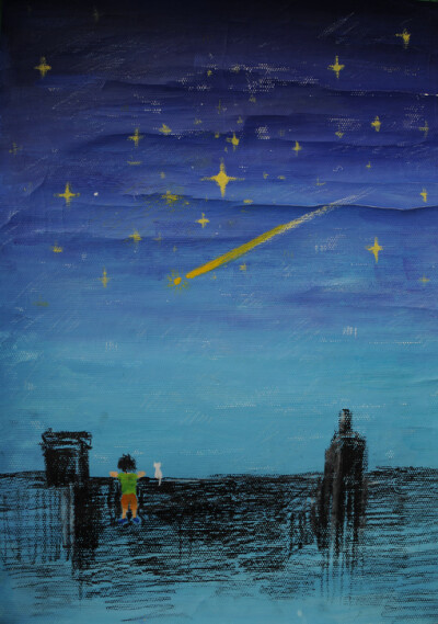 看着窗外星星对我眨眼睛，好像它怀疑我有什么秘密，其实只是想你