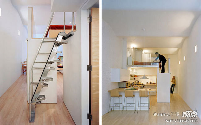 大家一定很好奇 厨房上面的卧室 怎么爬上去呢~~哈哈 楼梯在背后 设计得很不错吧~