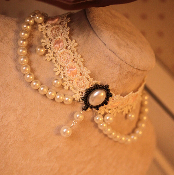 复古珍珠蕾丝 唯美裸色颈链