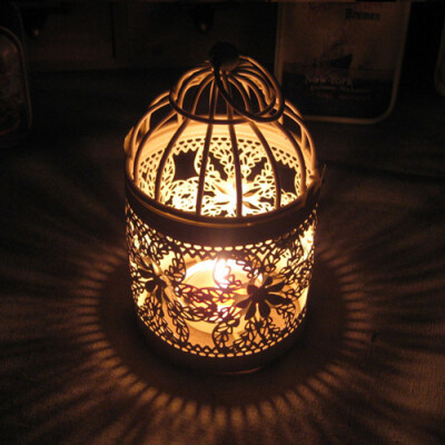  浪漫烛台欧式 北欧风 铁艺镂空鸟笼造型 蜡烛