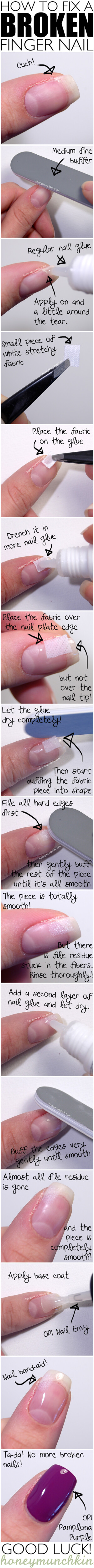 How to fix a broken finger nail tutorial by Honeymunchkin.com