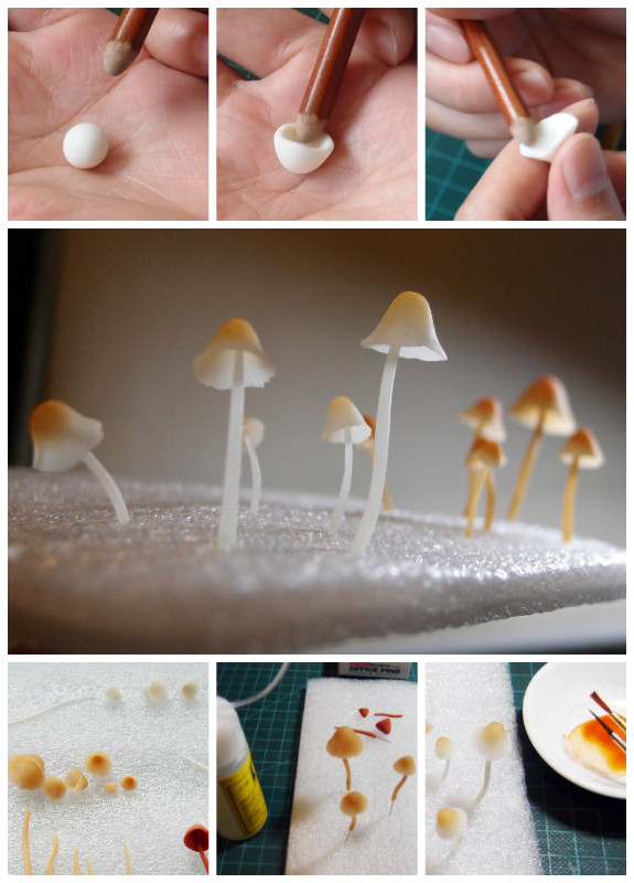 半透明的树脂粘土来做萌萌的嫩蘑菇果然很合适