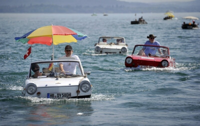 In a carboat in Switzerland.