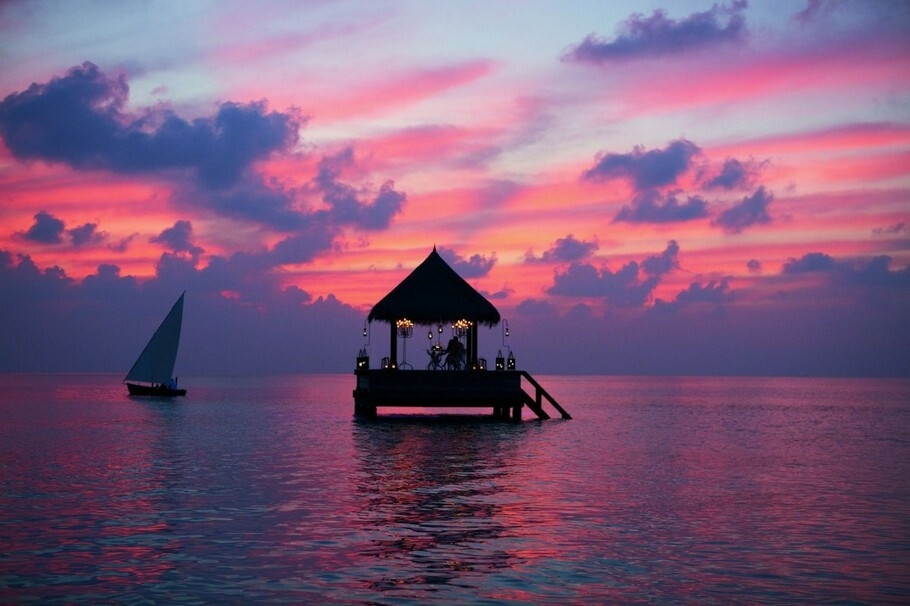 In this floating bungalow in the Maldives.