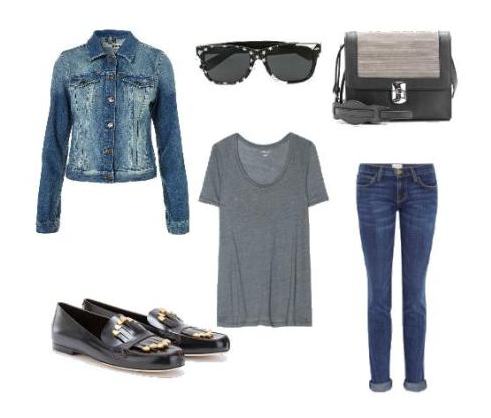 牛仔衣+t+牛仔裤