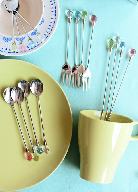 简约公社童话梦彩色水晶蛋糕咖啡勺/茶勺/水果叉/搅拌棒/