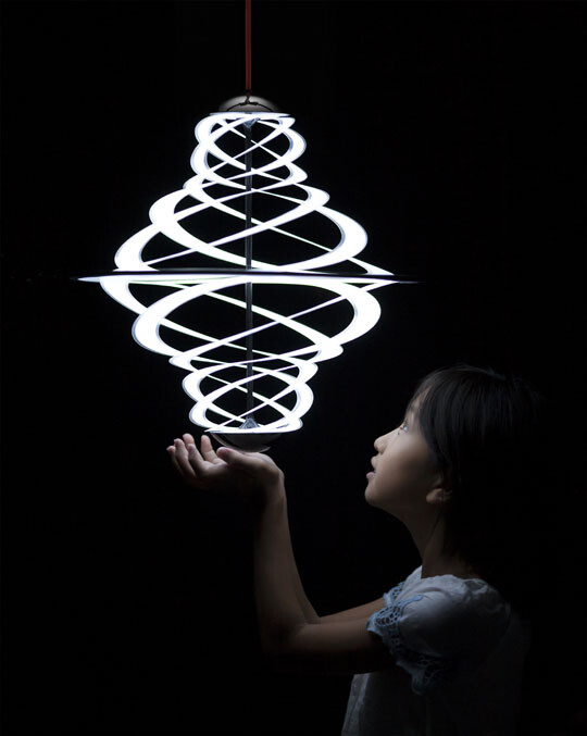 Designer Shoji Katsume of Studio Niji presents his incredible new Lactea light in the Via Design area. A sheet of Inorganic Electro-Luminescent material creates a pop-up 3D glowing form. 'Lactea' means 'Milky Way' in Latin, and this space-age light is intended to express the balance and continuity p