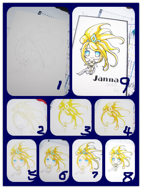 手绘鱼放原创明信片q版风女英雄联盟janna