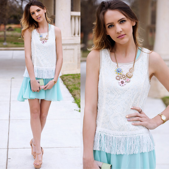 Sugarlips Fun Fringed Top, Windsor Pastel Necklace, Love Mint Dress Turned Skirt, Prada Pastel Block Wallet - Heart&#39;s Content - Madeline Becker