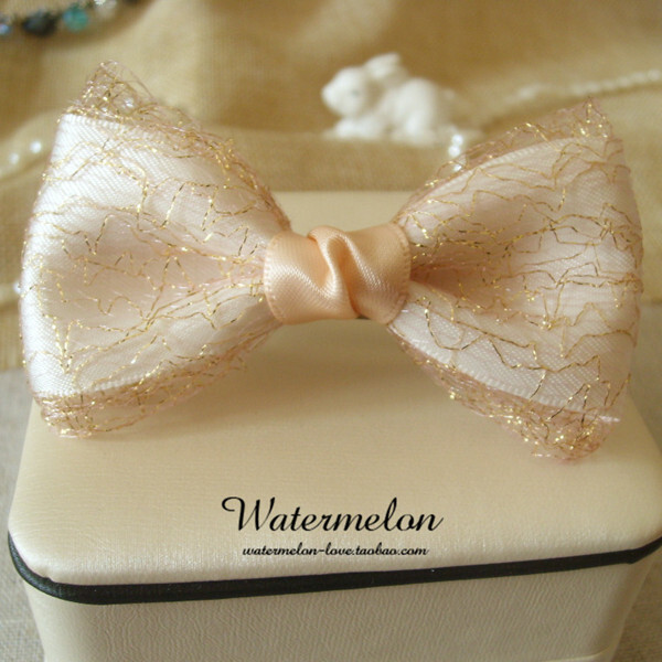 西瓜の手工 蝴蝶结发饰头饰头花边夹 甜美回馈价/梦幻香槟蕾丝