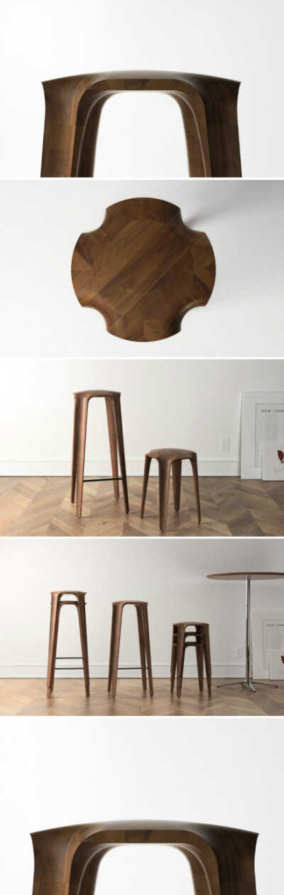 旧金山设计师Jonathan Rowell的作品，一组可以叠放的木凳，设计巧妙，工艺精湛。