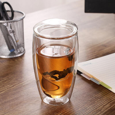 小北家蛋形杯耐热玻璃杯三件茶杯带盖过滤透明水杯GL