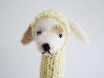 Puppy Finger Puppet Soft Toy- needlefelted from wool with a knitted hoody, children, kids, baby