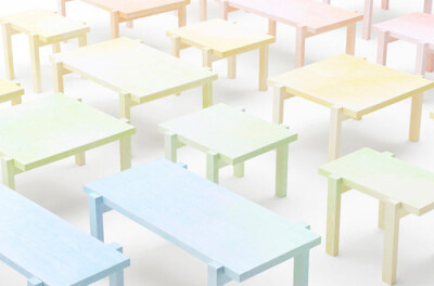 Colored-Pencil Table，设计工作室Nendo的彩虹木桌系列http://www.52souluo.com/68647.html