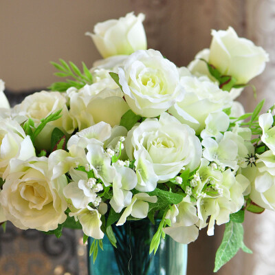 仿真度极高欧式把束绣球玫瑰仿真花客厅装饰花落地假花卉