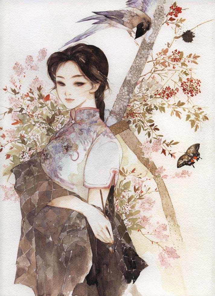 《花·女词》南天竹，插画师：呀呀