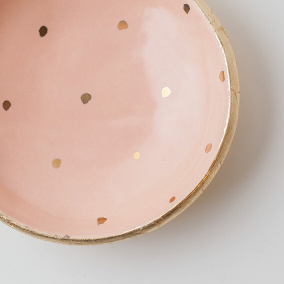 Peach and Gold Dot Dish: http://www.etsy.com/listing/124851030/peach-and-gold-dot-dish