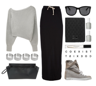 Alexander Wang Lap/Rick Owens DRKSHDW Skirt/Cinzia Araia Sneakers/CINZIA ARAIA Handbag/THE ROW Sunglasses