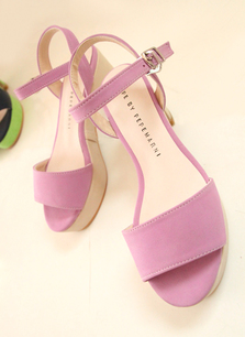 梦幻紫糖果色搭扣防水台高跟凉鞋