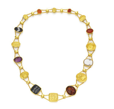 A Multi-gem, Hardstone and Gold Intaglio Necklace, by Hemmerle