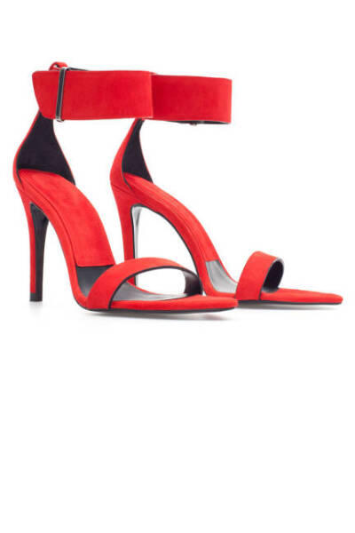 Zara Red Suede Sandal With Ankle Strap