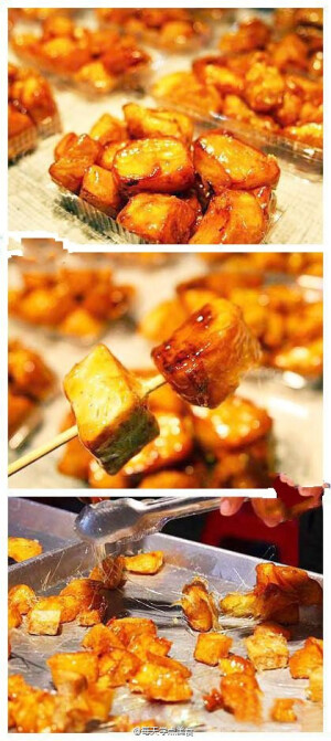 【DIY拔丝地瓜】1.地瓜削皮切块，进油锅，炸至外表变硬，颜色金黄捞出控油备用。2.锅中的油倒出，锅中放入适量的白糖，直到锅中的糖全部融化开，调到微火。3.继续熬制白糖，熬成像蜂蜜一样的浓汁，倒入炸好的地瓜块快速翻拌均匀，即可出锅装盘~. 来源于网上