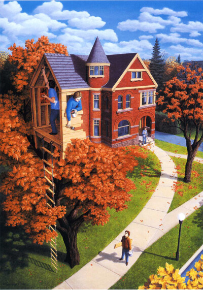 Rob Gonsalves 国外超现实主义画家 树屋