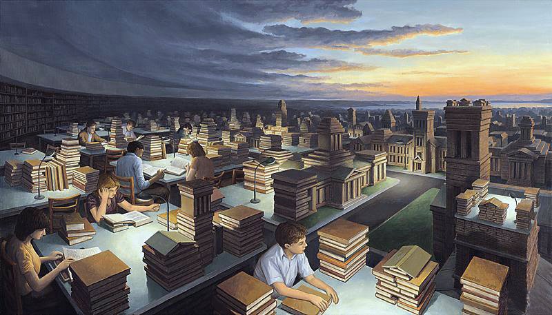 Rob Gonsalves 国外超现实主义画家 Towers of books