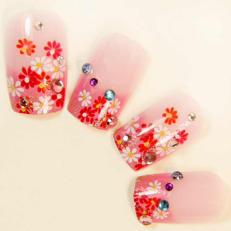 明艳花朵雨奈夏款美甲贴片片装假指甲新娘美甲贴片成品