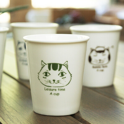 左米陶瓷家居套杯水杯陶瓷杯仿纸杯杯子猫猫套杯（只装）